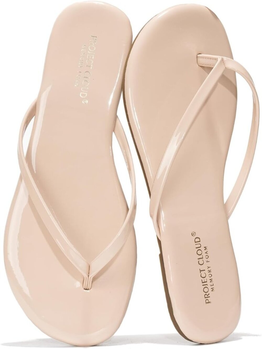 Women's Nude Patent Comfort Memory Foam Non-Slip Flip Flop Flat Sandal Shoes